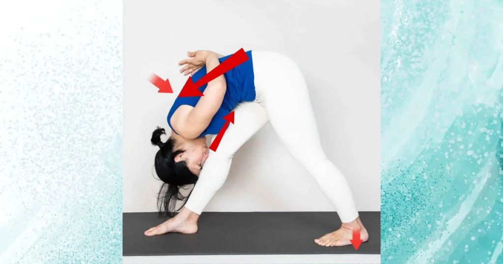 Intense Side Stretch Pose (Parsvottasana) with arrows showing alignment.